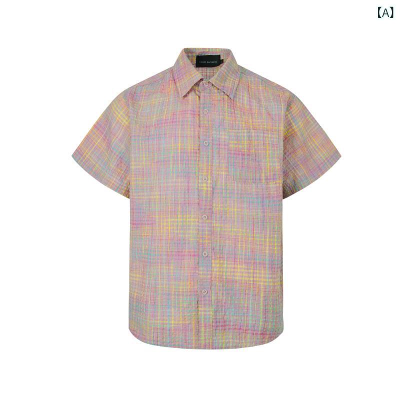 楽天バランスケア　楽天市場店メンズ チェックシャツ カジュアルシャツ 半袖 おしゃれ 2025夏の新 商品の小 衆の 格子 縞の 泡の 糸の 半袖の シャツ メンズ ゆったりしている ファッションの 百合の コートの 上着