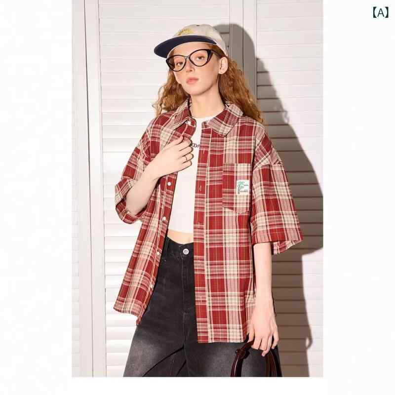 楽天バランスケア　楽天市場店メンズ チェックシャツ カジュアルシャツ 半袖 おしゃれ 新 商品の レトロ 色 合わせの 格子の 半袖の シャツ 風の 潮 牌の 街頭の 男女の 金の な 風の 百合の カジュアル シャツ