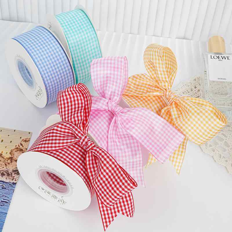 シンプル かわいい リボン　ラッピング　ギフト 花 色 4 cm チェック 柄 リボン ケーキ デコレーション..