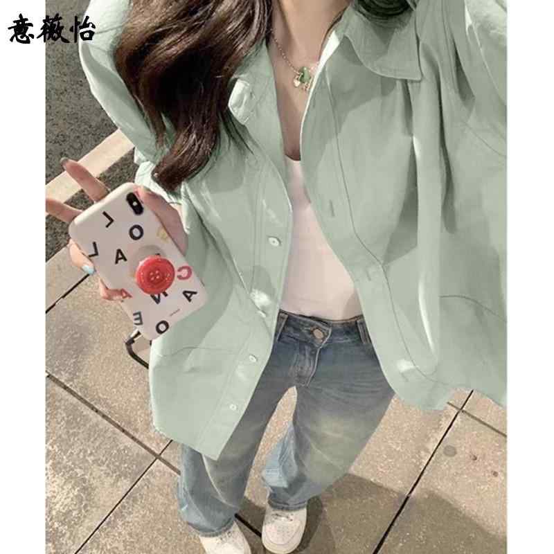 薄手 カジュアル トップス きれいめ かわいい Yシャツ 無地 シンプル ドーパミン 春美 白 柔らかい 緑の 綿 シャツ レディース 夏の 日焼け防止 服 ジャケット カジュアル スリム