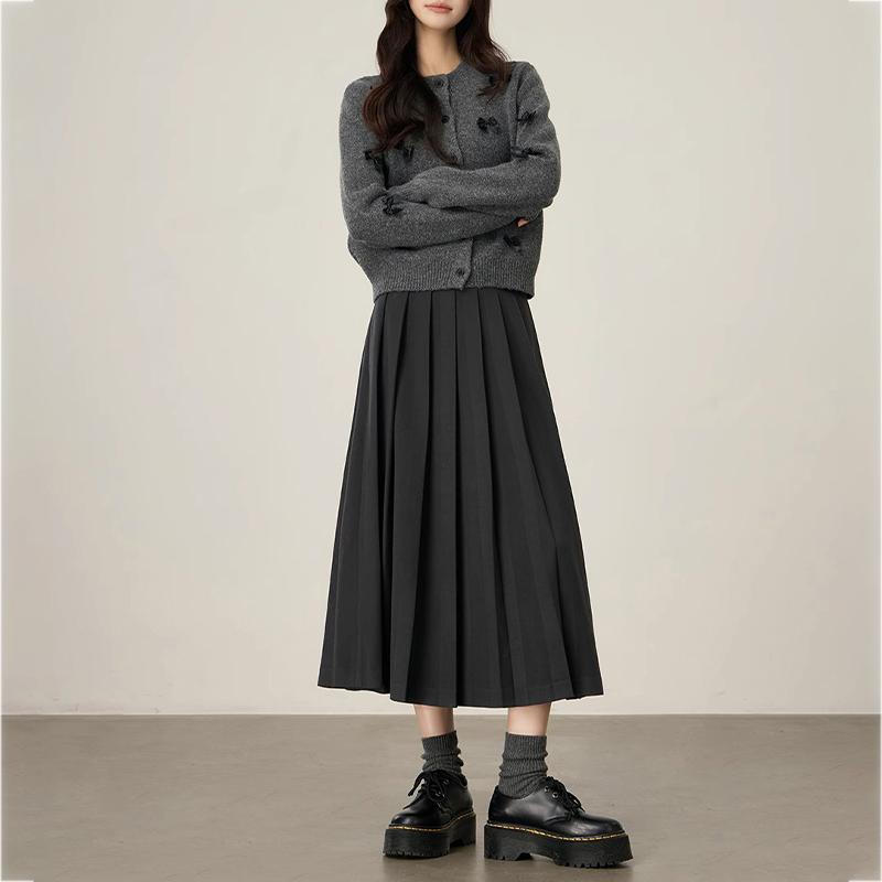 レディース きれいめ ロングスカート 脚長 レディース　スカート　ハイウエスト 大きいサイズ グレー プリーツスカート 女性 春 太 mm ハイエンド スカート スリム aライン ロング(4)