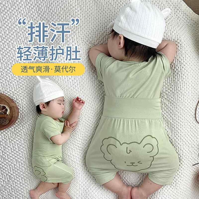 つなぎ 綿 かわいい カジュアル 赤ちゃん　パジャマ　ベビー服 ベビー 夏用 モダール 半袖 スーツ 服 ..