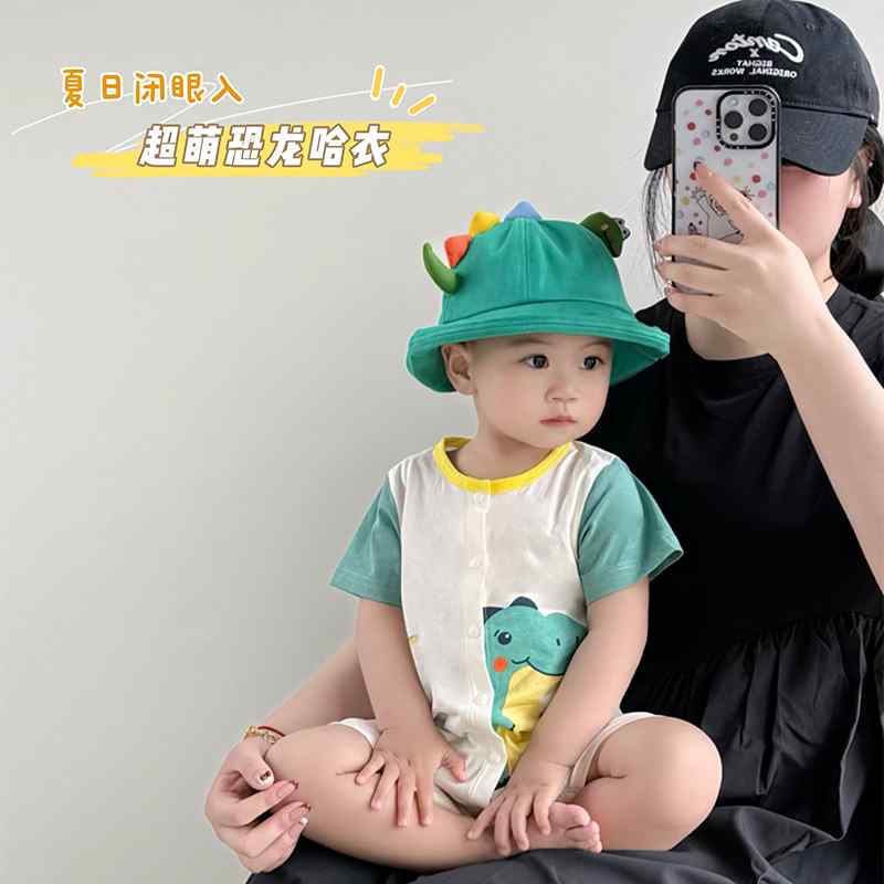 つなぎ 綿 かわいい カジュアル 赤ちゃん　パジャマ　ベビー服 夏用 ベビー 服 薄手 男の子 半袖 ジャ..