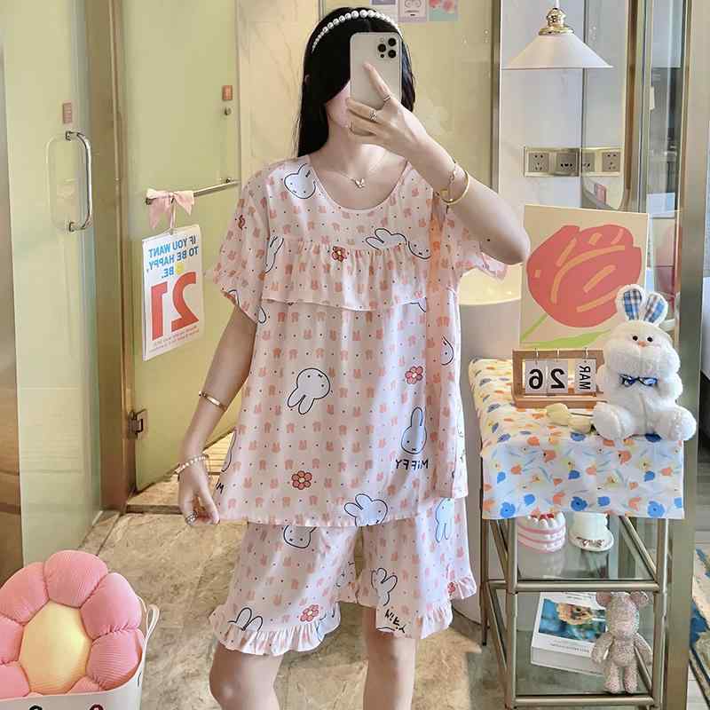 かわいい ルームウェア ゆったり 涼しい 半袖　半ズボン　パジャマ 夏用 反 凸 点 綿 シルクパジャマ レディース 薄手 半袖 ショート パンツ 人工 スーツ 大きいサイズ アウターウェア ホームウェア