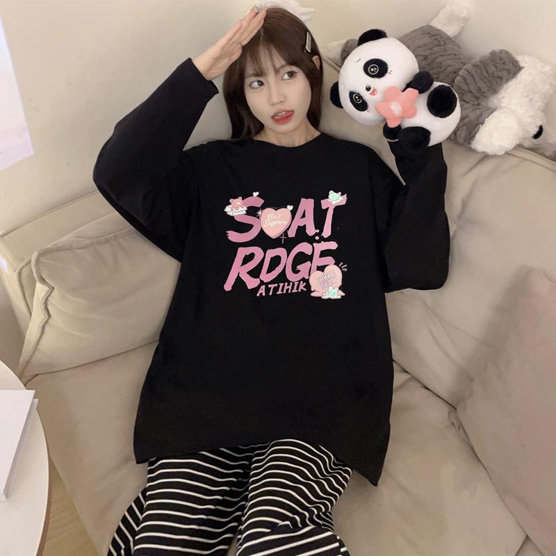 おしゃれ 伸びる 伸縮性 楽のび ストライプ パジャマ スウェット 春秋 女性用 パジャマ 綿の 長袖と ズボン 2025年の新 スタイル 外で 着用 可能 学生の 初秋 ホームウェア スーツ