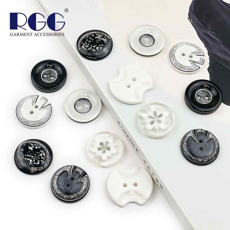手芸 リメイク ボタン　ラウンド　アクセサリー 黒と 白の キラキラパール 光沢 ボタン 樹脂 パジャマ ..