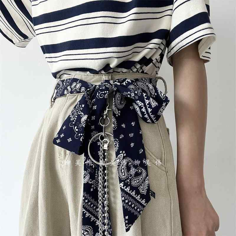 シンプル 無地 おしゃれ レディース　ベルト　カジュアル 高級 カシュー フラワー シルクスカーフ ベルト 女性用 ズボン チェーン アクセサリー ジーンズと スカート 付き ヒップ ホップ