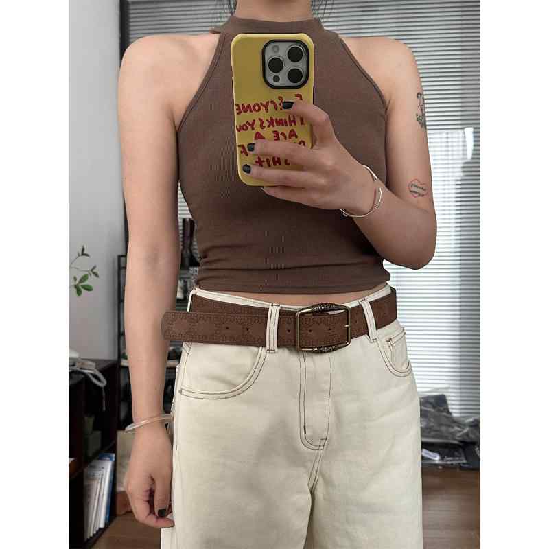 シンプル 無地 おしゃれ レディース　ベルト　カジュアル SONN アメリカン レトロ ブラウン 高級 メタ..