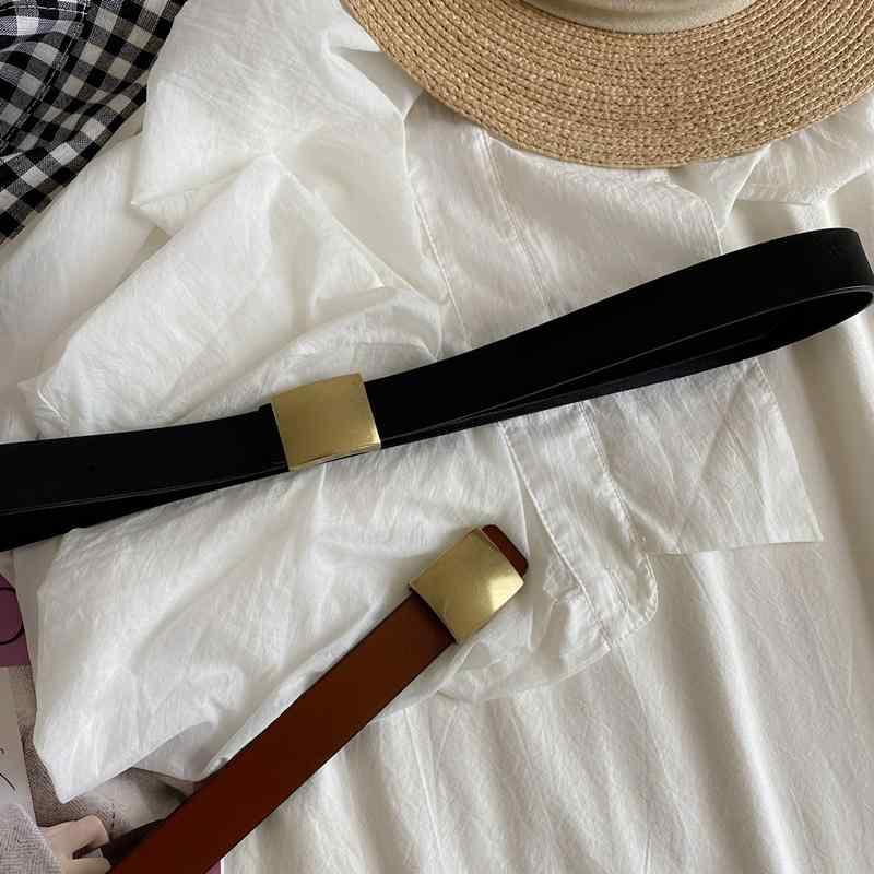 シンプル 無地 おしゃれ レディース　ベルト　カジュアル 重厚 ソリッド バックル ヘッド ブロンズゴー..