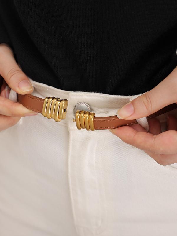 シンプル 無地 おしゃれ レディース ベルト カジュアル Aika レトロ 回転 ロック 調節可能 細い ベルト 革 装飾 イン スカート シャツ