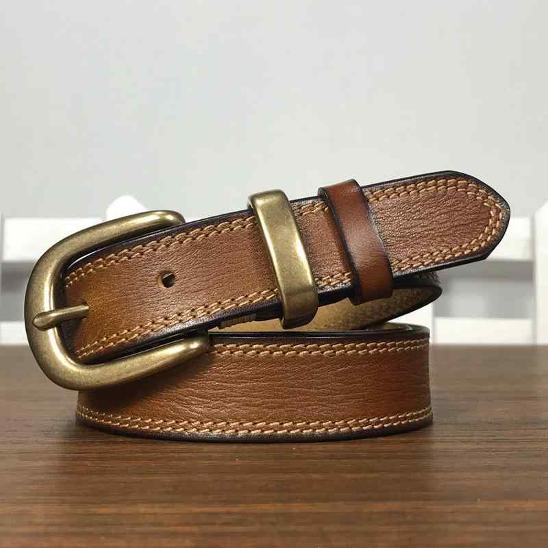 シンプル 無地 おしゃれ レディース　ベルト　カジュアル レディース ソフト トップ 層 牛革 銅 バック..