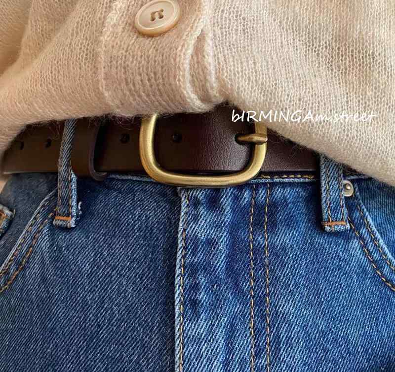 シンプル 無地 おしゃれ レディース　ベルト　カジュアル レトロ 銅 色の バックル 付き ズボン レディ..