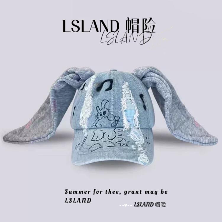 帽子 うさぎ かわいい 韓国 ニュー ジーンズと 同じ ウサギの 耳の ダックビル 帽子 デニム ウォッシュド グラフィティ スウィート クール ヒップ ホップ ベースボール キャップ