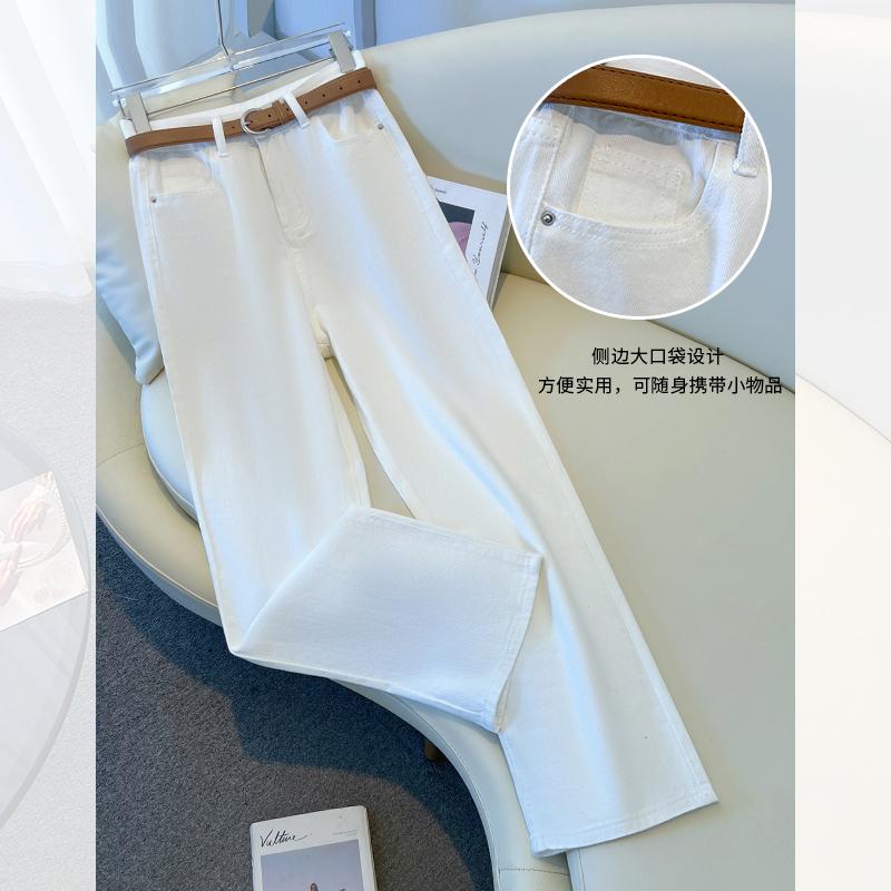 ハイウエスト 上品 きれいめ レディース　ジーンズ　ハイウエスト ホワイト ストレート ジーンズ レディース 春秋 2025 新型 小 ハイウエスト ベルト スタイル ナロー ワイド レッグ パンツ