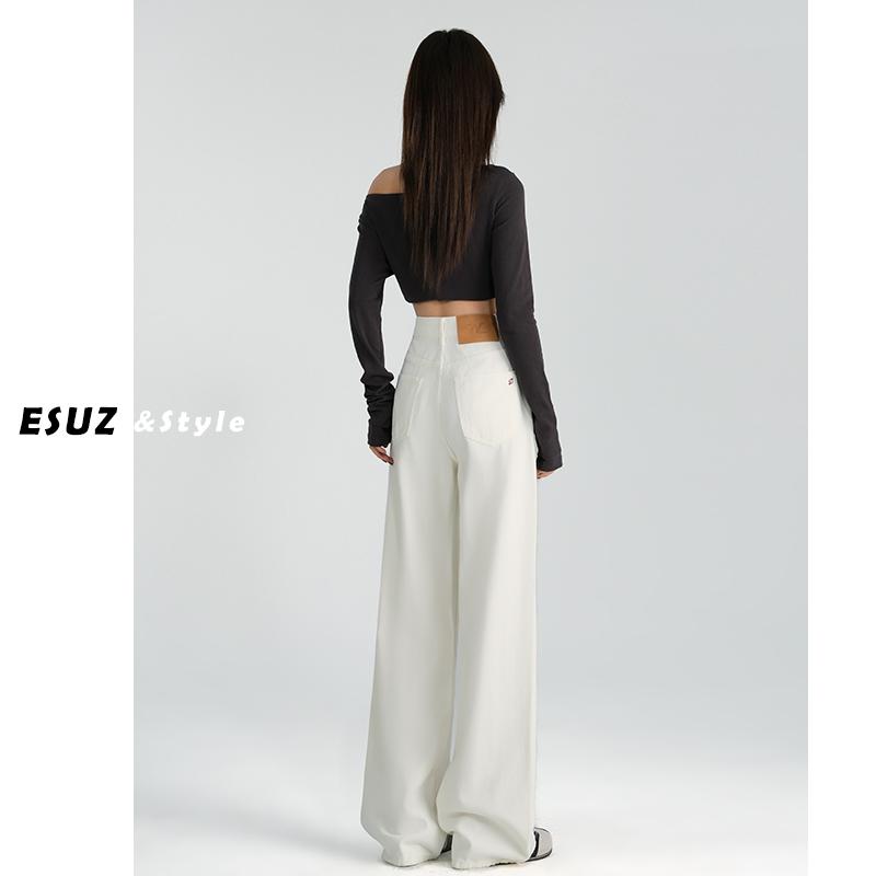ハイウエスト 上品 きれいめ レディース　ジーンズ　レッグ 高級 ドレープ ホワイト ワイド レッグ ジーンズ レディース 春秋 2025 小さめ ハイウエスト ゆったり ストレート パンツ