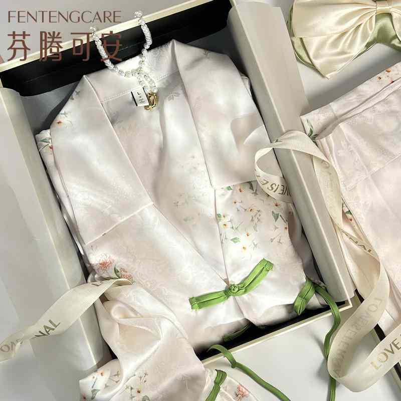 華やか かわいい 着心地 肌触り 　パジャマ　レディース　上下 Fentengkan チャイナ風 パジャマ レディース 春夏 薄手 シルク 2025 彼女用 ホームウェア 誕生日 ギフト ボックス