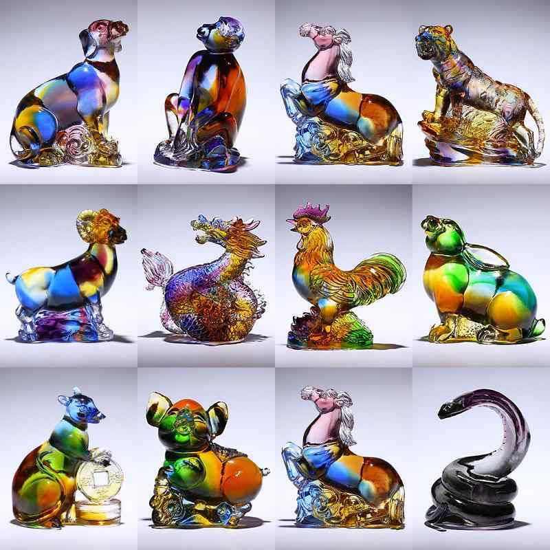 ホビー 雑貨 装飾品 ガラスの ネズミ 牛 虎 兎 龍 蛇 馬 羊 鶏 犬 豚 十二支の 動物 クリスタルの フル セット