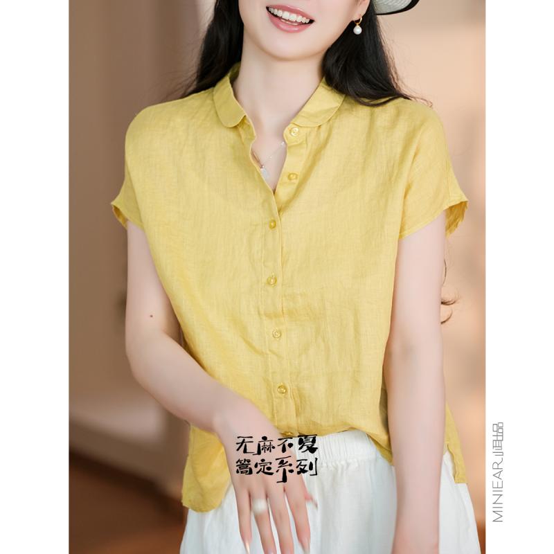 コットンリネン 着心地 柔らかい 無地 大人 レディース　　シャツ　トップス Xiaoer プロデュース【 麻..
