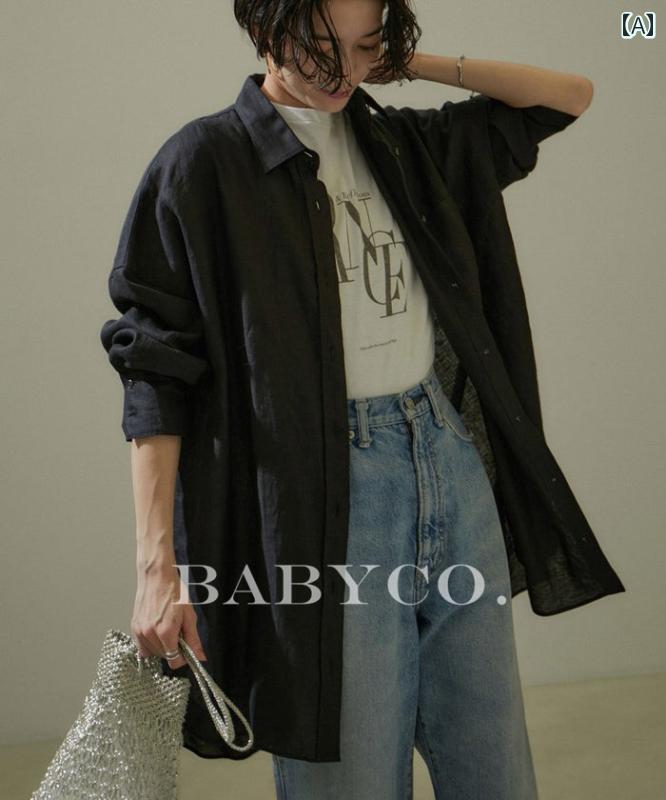 コットンリネン 着心地 柔らかい 無地 大人 レディース　　シャツ　トップス の な フランスの レトロ 文学的な ゆったり ミドル 丈の コットンと リネンの ピンクの シャツ