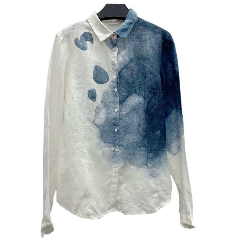 コットンリネン 着心地 柔らかい 無地 大人 　トップス　レディース　シャツ 盛 迪 カット ラベル レディース 春秋 ファッション グラデーション リネン 長袖 シャツ 100