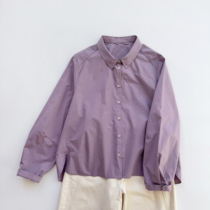 コットンリネン 着心地 柔らかい 無地 大人 　トップス　レディース　シャツ モランディ カラーの 綿 シャツ レディース フランス 文学 ウォッシュド コットンシャツ