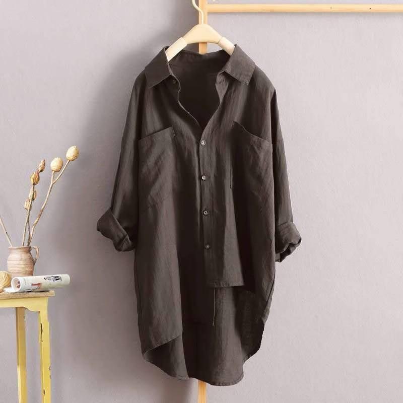 綿麻 着痩せ 体型カバー カジュアル 　レディース　シャツ　トップス 大きいサイズ 中長 綿 麻の 長袖 シャツ 女性用 春秋 薄手 2025年 ゆったり スリム リネン トップ