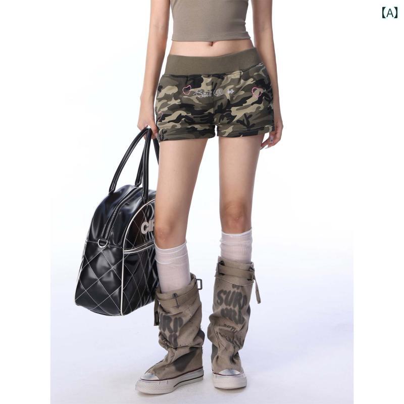 美脚 美尻 おしゃれ 　ショート　ハーフ　パンツ　 SHIYIYUE アメリカン レトロ 迷彩 カジュアル ショート パンツ レディース 2025 夏 ホット ガール ローウエスト ヒップ
