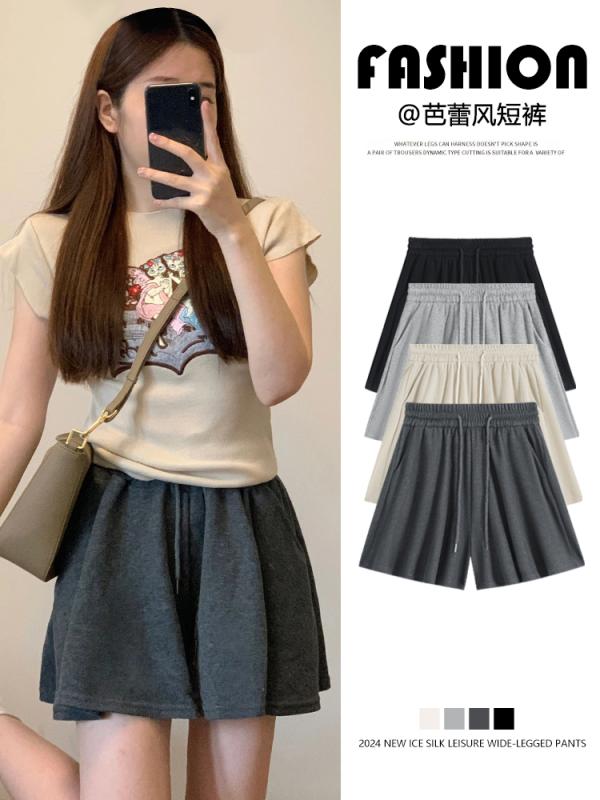 短パン 無地 おしゃれ 　レディース　ショート　パンツ　 バレエ ワイド レッグ スカート パンツ レディース 夏 2025 ホット スタイル ハイウエスト aライン スリム カジュアル スポーツ ショーツ