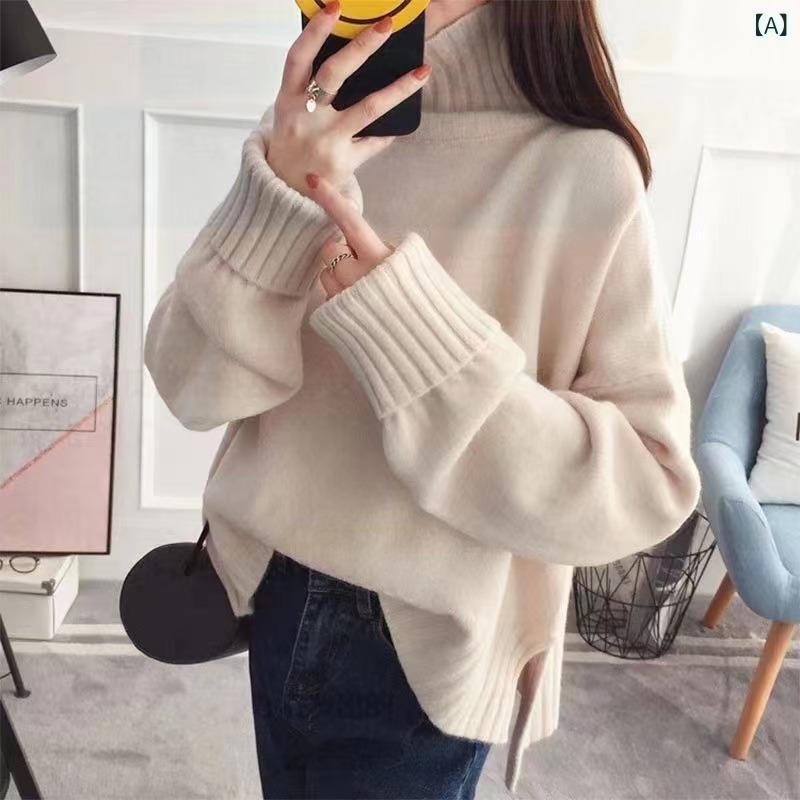 襟付き ニット レディース ニット カーディガン 体型カバー きれいめ 韓国 スリット ソリッドカラー プ..