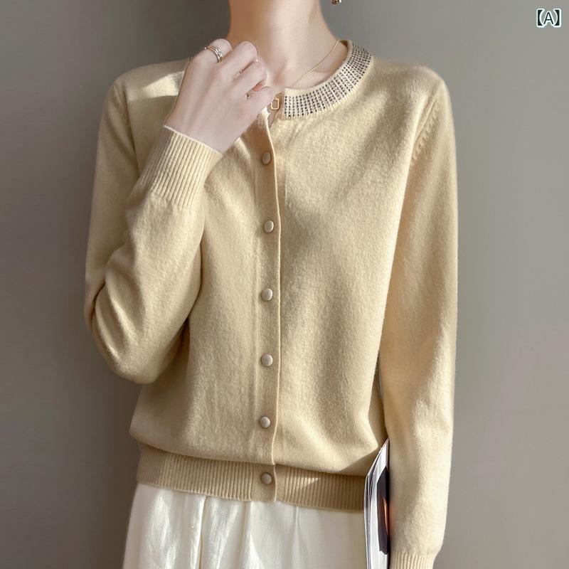 襟付き ニット レディース ニット カーディガン 体型カバー きれいめ 韓国 丸 首 ニットカーディガン ..