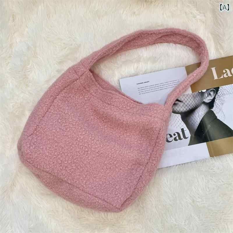 ファーバッグ 冬バッグ レディース トートバッグ 411161 秋冬 風 シングルショルダーバッグ 色 リング パイル トートバッグ ワイン レッド 通勤 バッグ 女子 学生(4)