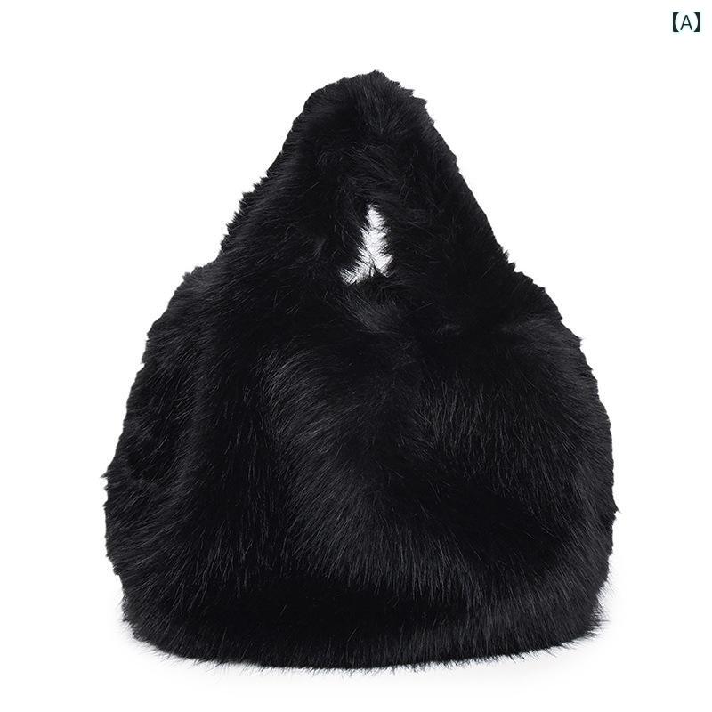 ファーバッグ 冬バッグ レディース トートバッグ かわいい ハンドバッグ バッグ 女性 2024新 秋冬大容量 百合 通勤 シングル バッグ 個性 斜め ショルダーバッグx2(4)