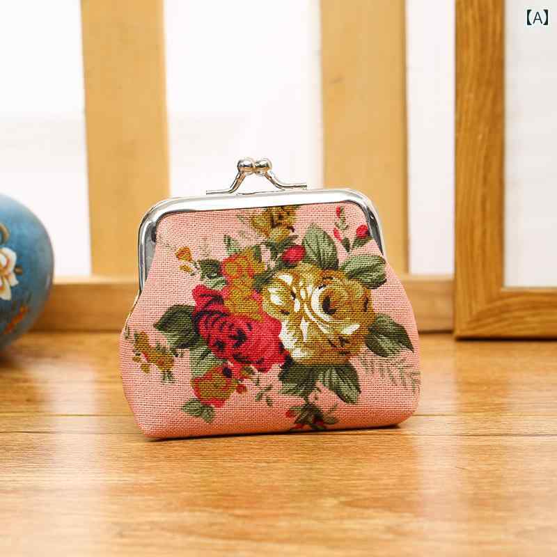 使いやすい かわいい おしゃれ ベルト コインケース ミニ財布 ショルダー 3個 パック レトロ小銭入れ ローズ 生地 財布 ミニ キャンバス バッグ 口金 隠し バックル コイン 収納