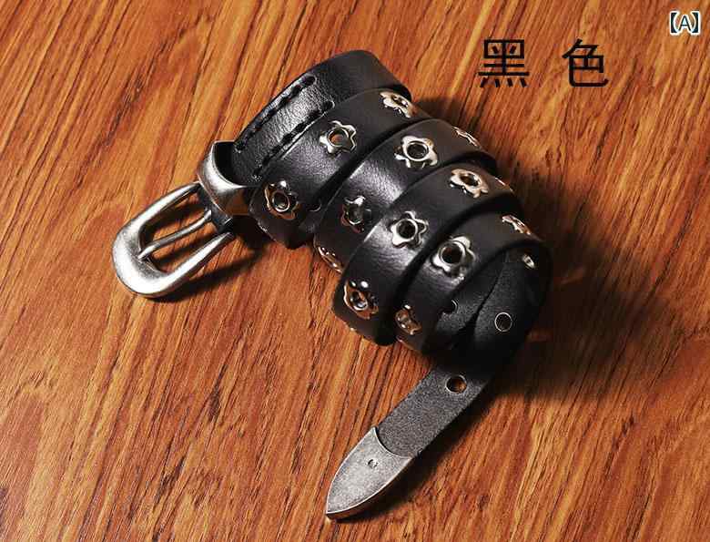 定番 おしゃれ シンプル お出かけ レザーベルト レザー オシャレ スタッズと 個性的な 梅の花の バックルと 花の 形を した トップ 層の 牛革と マルチ ホールを 備えた 女性用 革 ベルト