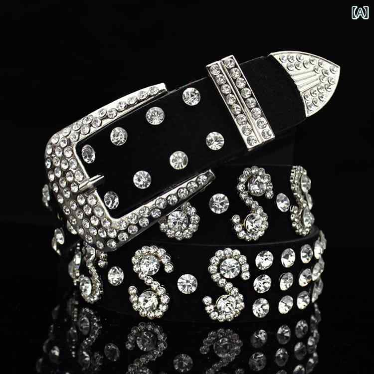 定番 おしゃれ シンプル お出かけ レザーベルト レザー オシャレ レッド ベルト レディース ワイド レザー ラインストーン 象嵌 韓国 装飾 ファッション ジーンズ ブラック