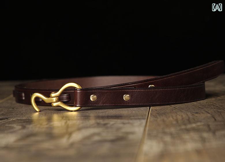 定番 おしゃれ シンプル お出かけ レザーベルト レザー オシャレ レディース レトロ 夏の 装飾的な 細い ベルト 真鍮 フック 革 レディースベルト第一層 牛革 ヴィンテージ