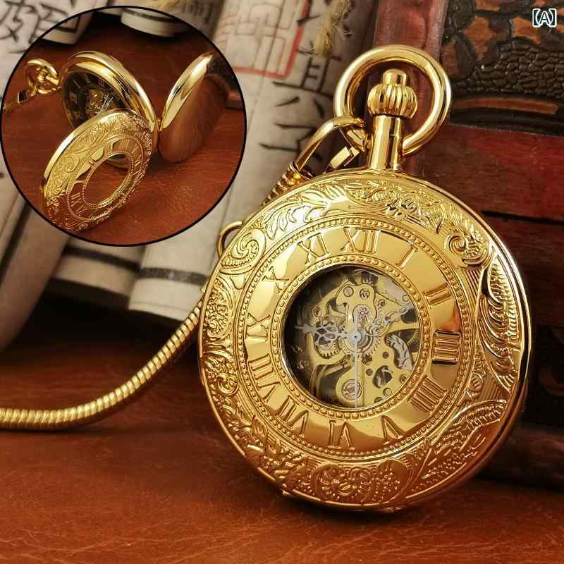 シンプル きれい 大人 オシャレ シンプル 時計 両 開き カバー 銅 懐中時計 レトロ メンズ 機械式 昔な..