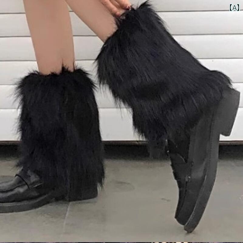 冷え性 オールシーズン用 滑り止め ソックス ワイドレッグウォーマー 靴下 ホット ガール ブラック プラッシュ レッグカバー サブカルチャー 秋冬 パイル カーフ ソックス 女性 Y2K ワイド レッグスリム