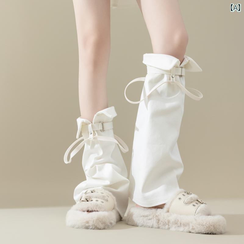 温かい 暖かい 着る岩盤浴 ソックス ワイドレッグウォーマー 靴下 コス ソックス Y2K ホット ガール ベルトバックル サブカルチャー ターン アップ ワイド レッグ フレア セット アニメ JK