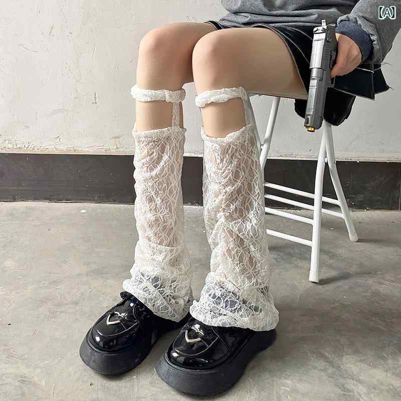 温かい 暖かい 着る岩盤浴 ソックス ワイドレッグウォーマー レディース 夜の 教室 靴下 カバー レディース 夏 ホワイト レース チューブ サスペンダー レッグカバー 薄型 ふくらはぎ(4)