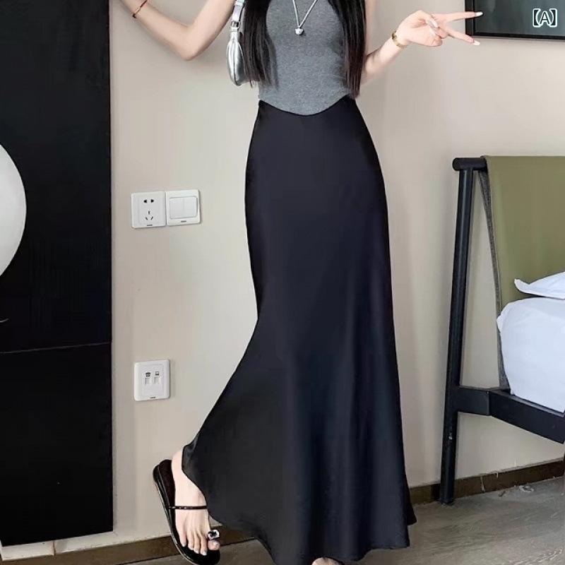 レディース ツイードスカート フェミニン キュート 高級 フレンチ アセテート サテン ドレープ 2025 春 ミドル 丈 スカート フィッシュ テール スカート