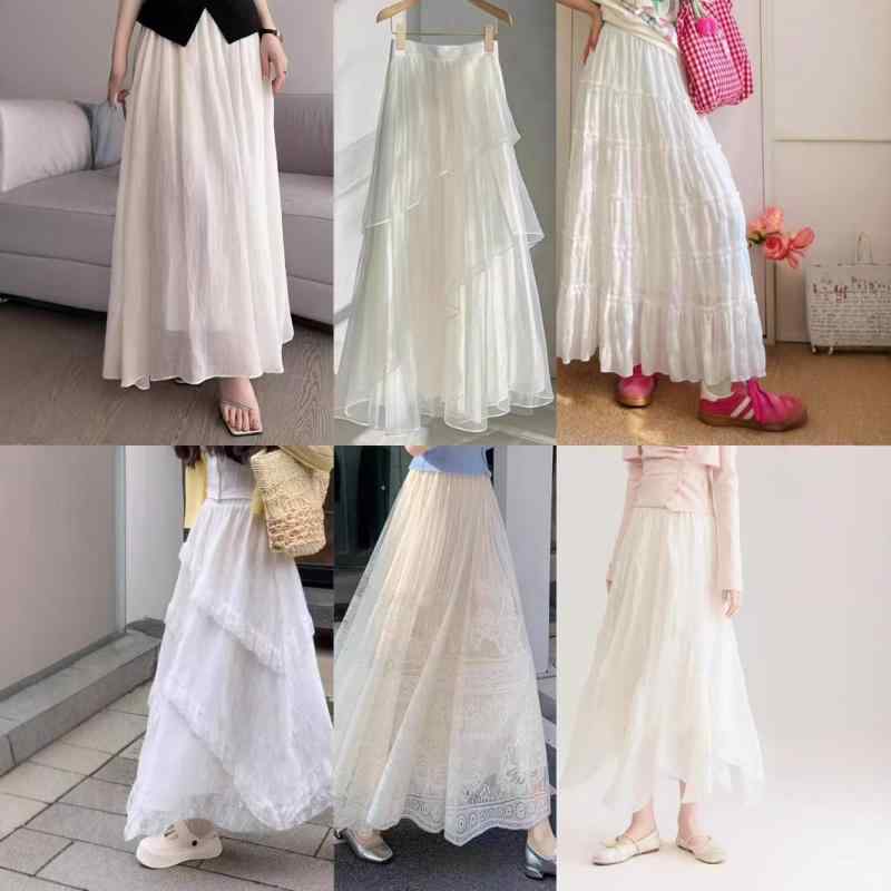 レディース ツイードスカート フェミニン キュート クロスボーダー レトロ ステッチ ツイル ホワイト ..