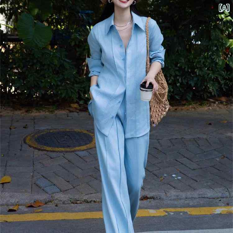 レディース アンサンブルニットトップス きれいめ 長袖 きれいな 綿 麻 シャツ セット 女性 2025 春夏..