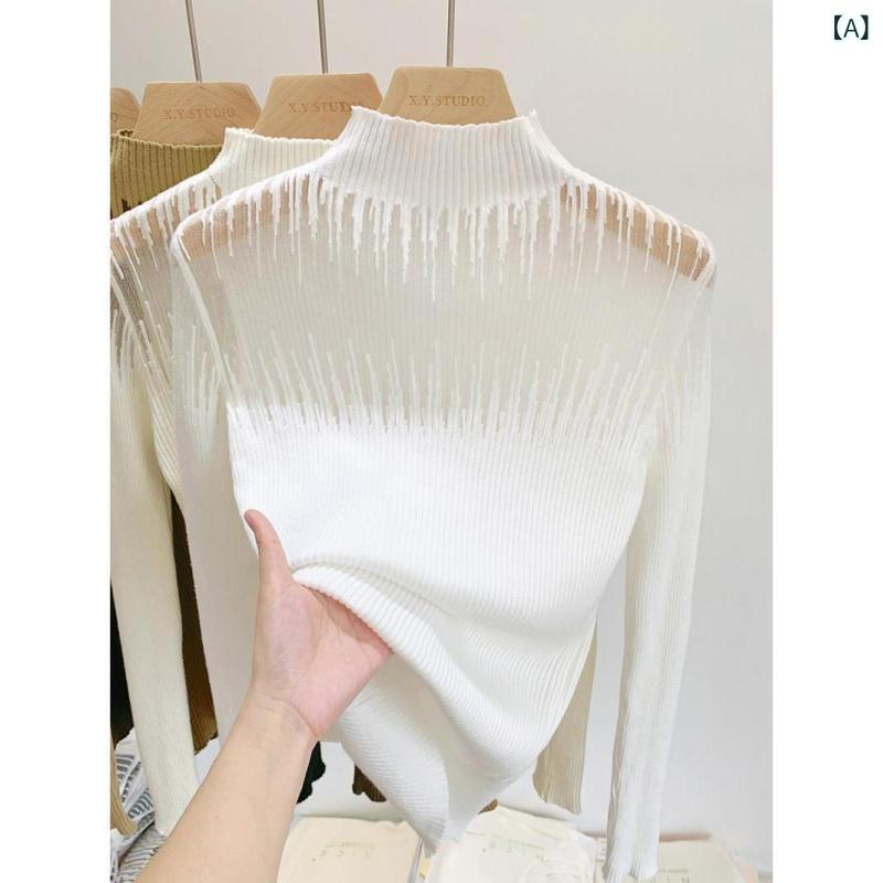 レディース アンサンブルニットトップス きれいめ 長袖 洋 気の きれいな 網 糸 レースの ニットの レ..