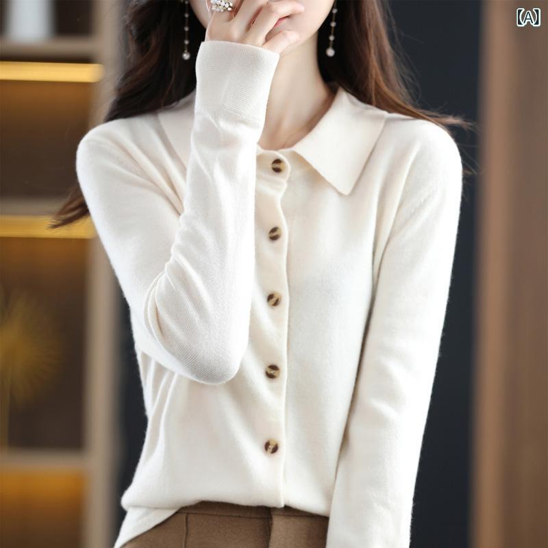 レディース アンサンブルニットトップス きれいめ 長袖 秋冬 100 % ウール ニット シャツ 女性 コート ..