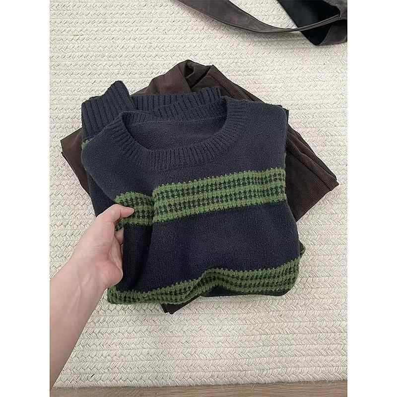 レディース アンサンブルニットトップス きれいめ 長袖 駅の な 風が 色の 縞の セーターの ニットの ..