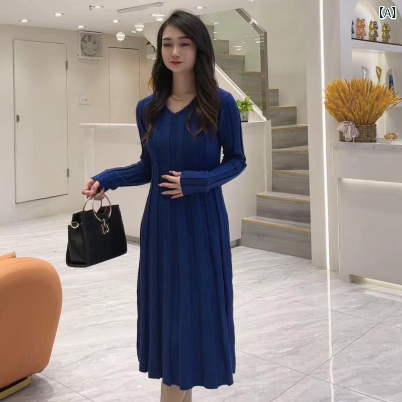 レディース アンサンブルニットトップス きれいめ 長袖 ニットの インナー ドレス 女性 秋冬 ミディア..