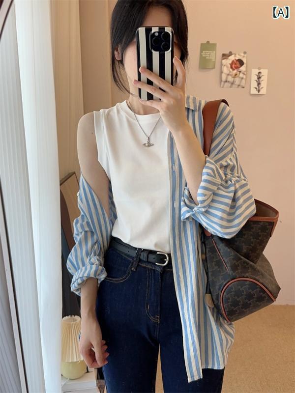 レディース ベスト ジレ 重ね着風 ドッキング 襟付き トップス ロングシャツ 無地の シンプル インナー..