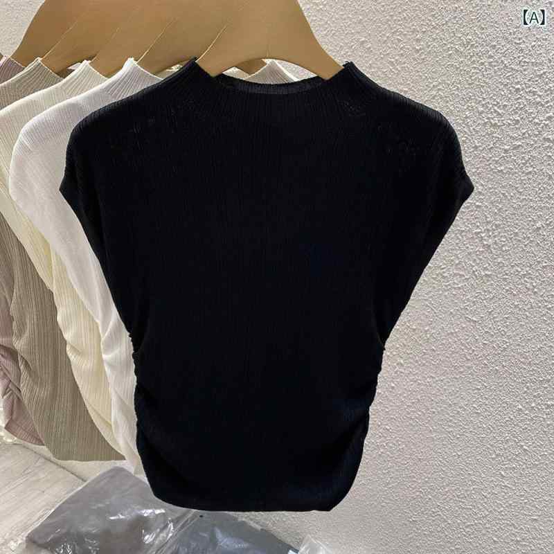 半袖ニット 上品 大人 シンプル レディース ニット セーター リブニット ハイネック 半袖 レディース トップス 2025 夏 ハーフ タートルネックニット 半袖 Tシャツ レディース 薄 底 シャツ フレンチ スリム トップ