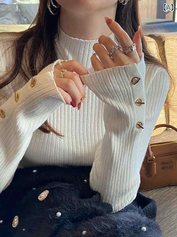 半袖ニット 上品 大人 シンプル レディース ニット セーター リブニット ハイネック 半袖 レディース ..